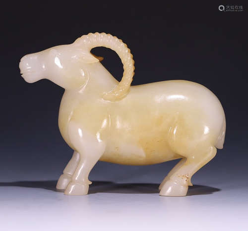 HETIAN JADE CARVED GOAT ORNAMENT