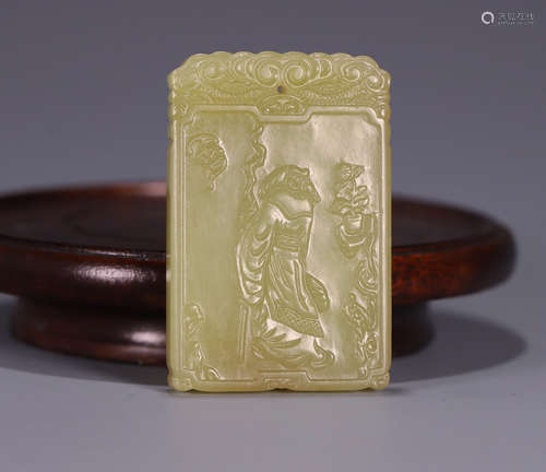 HETIAN YELLOW JADE CARVED FIGURE PATTERN TABLET