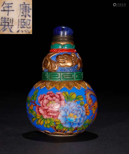 GLASS CARVED PHOENIX PATTERN SNUFF BOTTLE