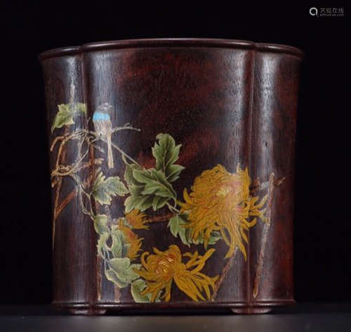 XIAOYE ZITAN CARVED BRUSH POT