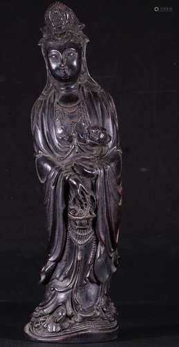 ZITAN WOOD CARVED GUANYIN BUDDHA STATUE