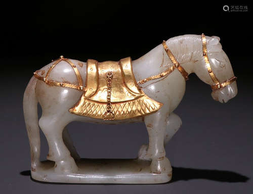 HETIAN JADE WITH GILT SILVER HORSE PENDANT