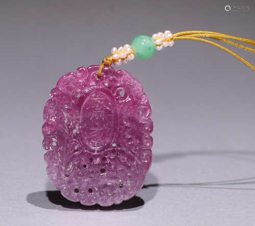 PINK TOURMALINE CARVED ZHAIJIE PENDANT