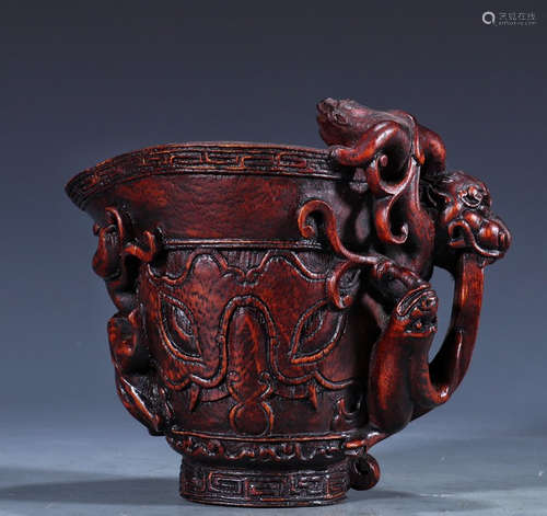 BAMBOO CARVED BEAST PATTERN CUP