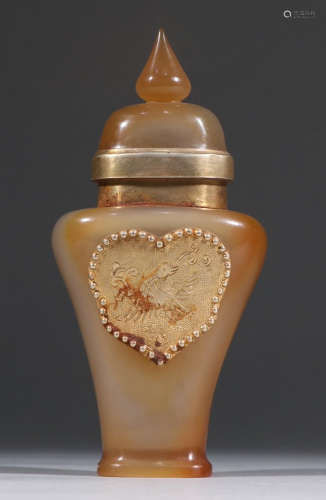 AGATE WITH GILT SILVER VASE
