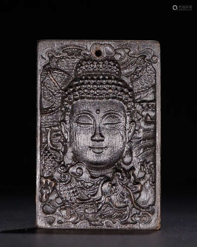 CHENXIANG WOOD CARVED SAKYAMUNI BUDDHA PATTERN PENDANT