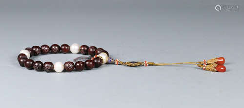 ZITAN WOOD WITH SILVER STRING BRACELET WITH 18 BEADS