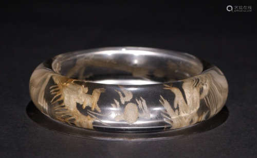 CRYSTAL CARVED DRAGON&PHOENIX PATTERN BANGLE