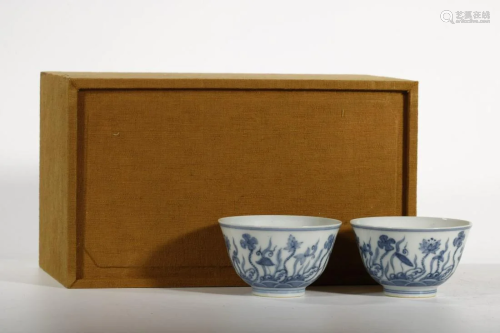 PAIR OF CHINESE BLUE AND WHITE CUPS