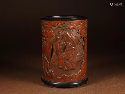 CHINESE CARVED BAMBOO BRUSHPOT