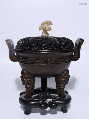 CHINESE CHENGXIANG WOOD WITHE SOAPSTONE CENSER