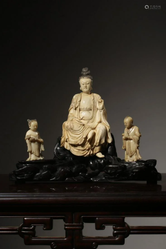 CHINESE SOAPSTONE GUANYIN AND BOY WITH XIAOYEZ…