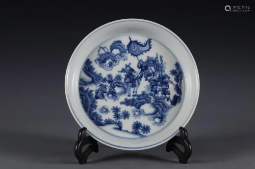 CHINESE BLUE AND WHITE PLATE,QIANLONG MARK