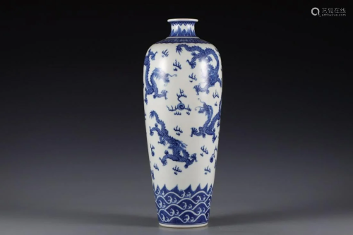 CHINESE BLUE AND WHITE MEIPING , KANGXI MARK