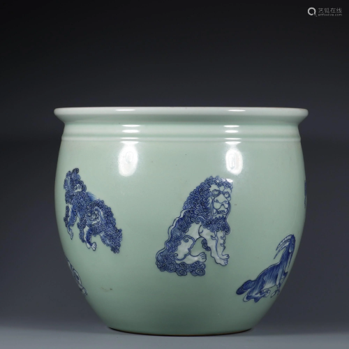 CHINESE CELADON GLAZED WITH BLUE AND WHITE JAR