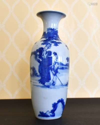 A KANG HSI BLUE AND WHITE VASE painted with figures. 14ins h...