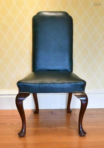 A SET OF SIX TALL BACK LEATHER SINGLE CHAIRS with brass stud...