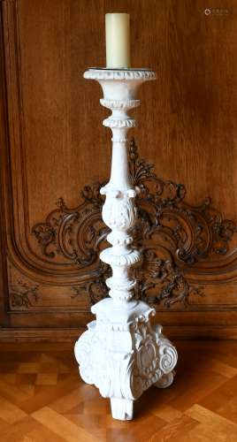 A WHITE PAINTED CANDLESTAND. 3ft 10ins high.