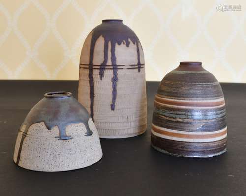 THREE ART POTTERY VASES.