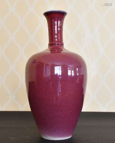 A LARGE CHINESE PINK MOTTLED VASE. 16ins high.