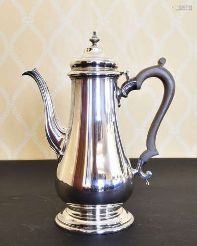 A GOOD GEORGIAN STYLE SILVER COFFEE POT with wooden handle.L...