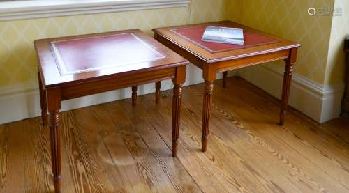 A PAIR OF SQUARE TOP LIBRARY TABLES with inset leather top, ...