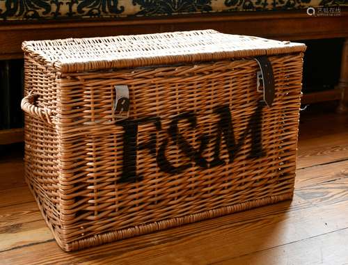 AN R & M WICKER BASKET. 1ft 10ins long.