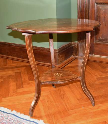 A VICTORIAN ROSEWOOD INLAID FOLDING FLAP CLOVERLEAF TABLE wi...