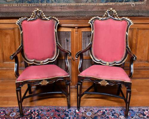 A GOOD PAIR OF ITALIAN GILDED ARMCHAIRS with padded backs, d...