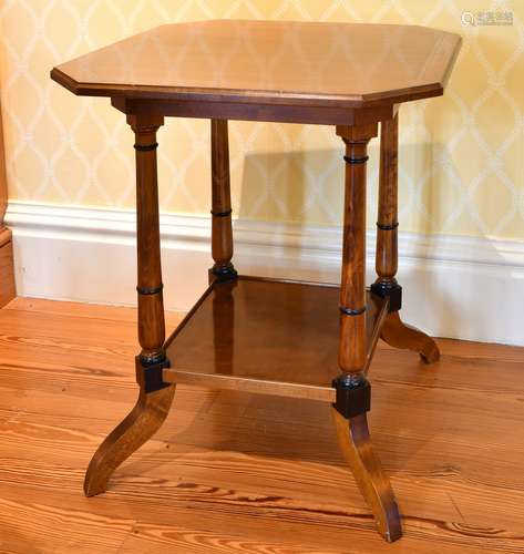 A VICTORIAN MAHOGANY SQUARE TOP TWO TIER TABLE with canted c...