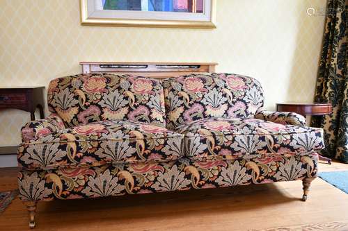 A LARGE NEEDLEWORK SETTLE, 6ft long.