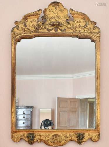 A GEORGE I GILT GESSO MIRROR. 3ft 3ins long x 2ft wide. Miss...