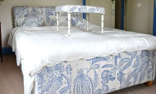 A 6FT DOUBLE BED, HEADBOARD AND STOOL (2).