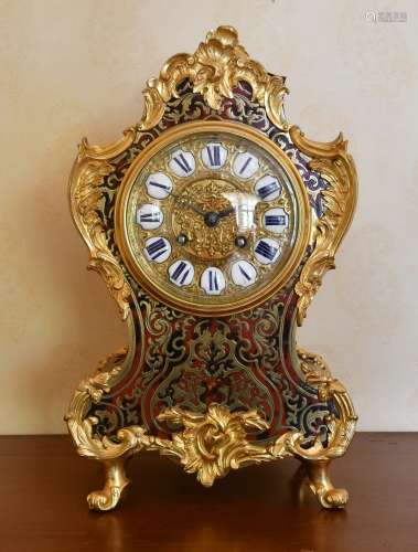 A MID 19TH CENTURY, FRENCH, BOULLE MANTLE CLOCK, the shaped ...