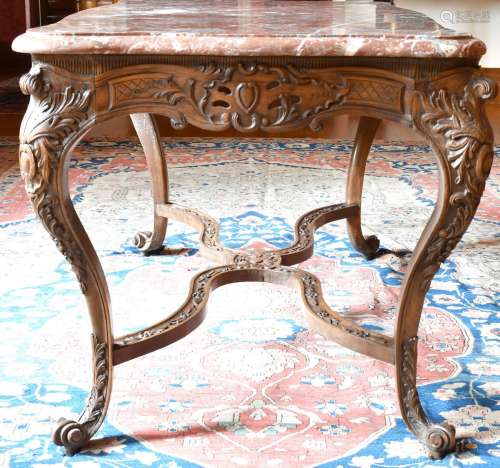A GOOD FRENCH VEINED MARBLE TOP CENTRE TABLE with serpentine...