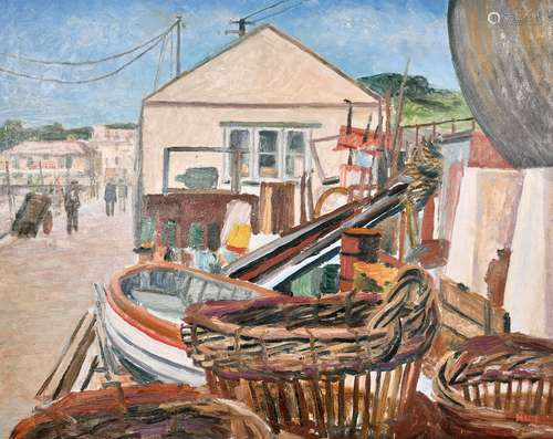 Marjorie Mort (1906-1988) British, 'Newlyn 1959', oil on boa...