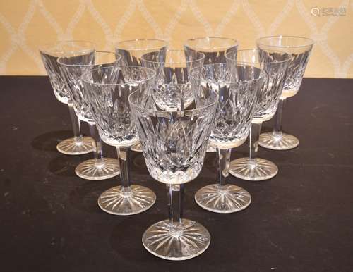 A SET OF TEN WATERFORD SHERRY GLASSES.