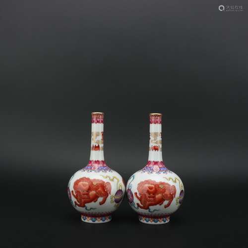 A Pair of Famille Rose Globular Vases