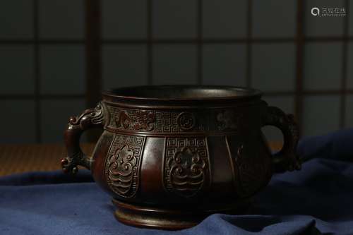 Ming dynasty, Chong Zheng, Copper double ear tripod censer