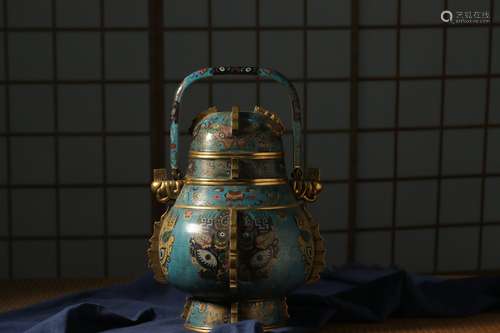 Qing dynasty, Qian long style, cloisonne pot with hanlder