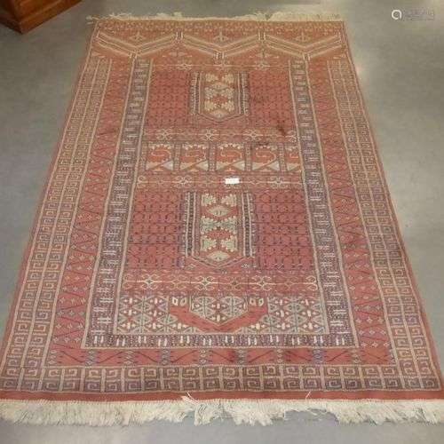 Tapis en laine fond oranger. (fait main) 188 x 126 cm