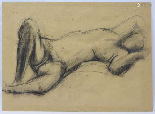 Marcel HOMS (1910-1995) : Etude de femme nue couchée. Dessin...