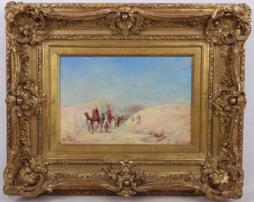 Emile BOIVIN (1846-1920) : Caravane traversant le désert. Hu...