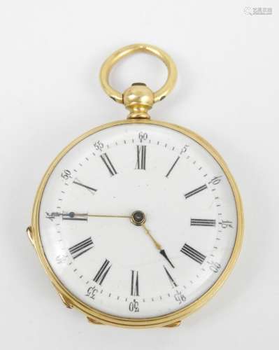 MONTRE de col en or jaune 750/1000, cadran émaillé blanc à c...