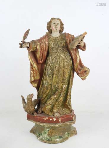 SAINT JEAN L'EVANGELISTE en bois sculpté en ronde-bosse, pol...