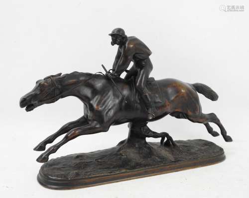 Alfred BARYE (1839-1875). Jockey en course. Epreuve en bronz...