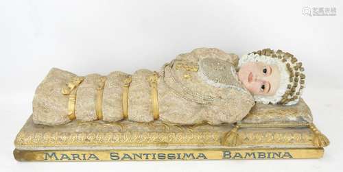 MARIA SANTISSIMA BAMBINA : Sujet en plâtre polychrome et yeu...