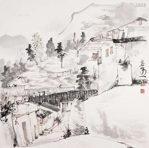 林容生（b.1958） 山居图 镜片 设色纸本