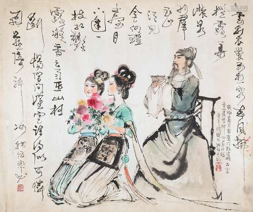 韩伍（b. 1936） 李白诗意 镜片 设色纸本