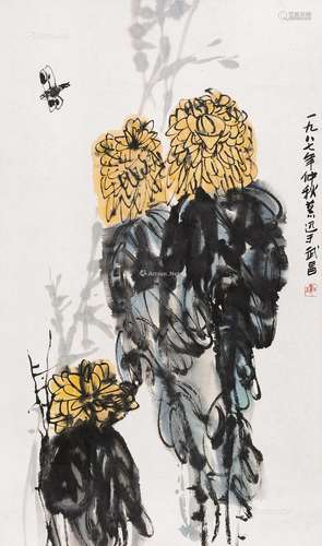 鲁慕迅（b.1928） 东篱佳色 立轴 设色纸本